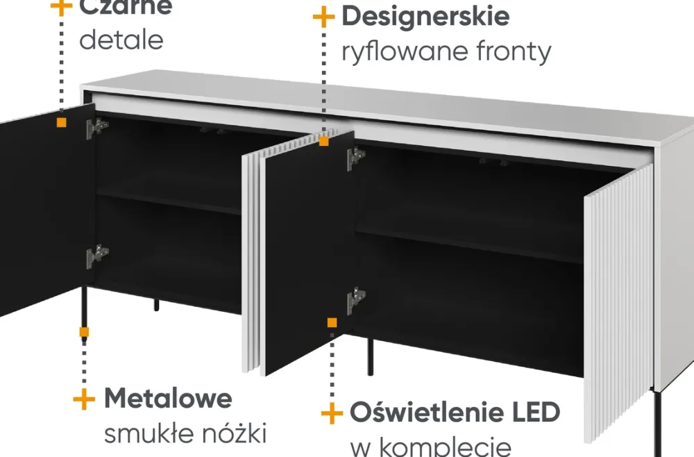 Zestawy Mebli Do Salonu|Komody>lenart. Szeroka komoda nowoczesna do salonu z frezowanymi frontami TREND
