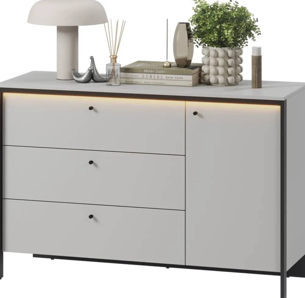 Zestawy Mebli Do Sypialni|Komody>lenart. Szeroka komoda z szufladami do sypialni 136 cm GRIS