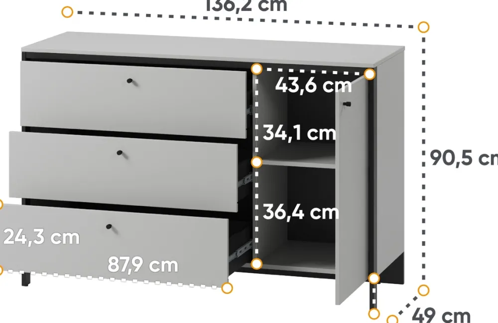 Zestawy Mebli Do Sypialni|Komody>lenart. Szeroka komoda z szufladami do sypialni 136 cm GRIS