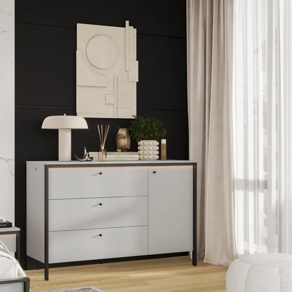 Zestawy Mebli Do Sypialni|Komody>lenart. Szeroka komoda z szufladami do sypialni 136 cm GRIS