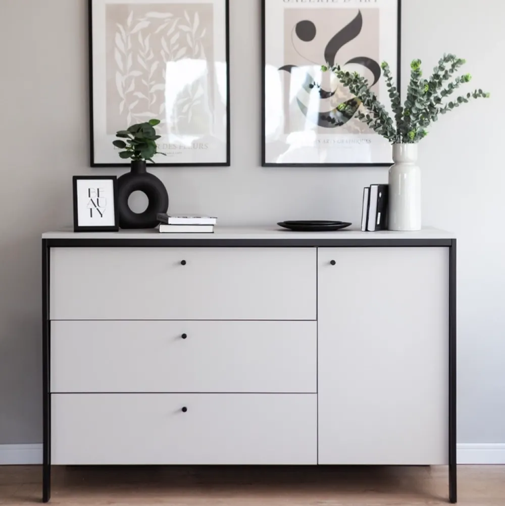 Zestawy Mebli Do Sypialni|Komody>lenart. Szeroka komoda z szufladami do sypialni 136 cm GRIS