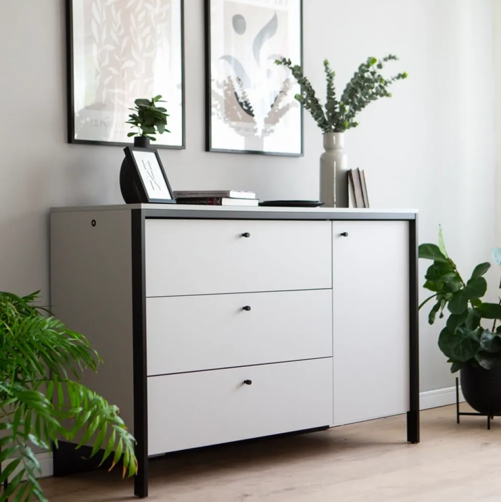 Zestawy Mebli Do Sypialni|Komody>lenart. Szeroka komoda z szufladami do sypialni 136 cm GRIS