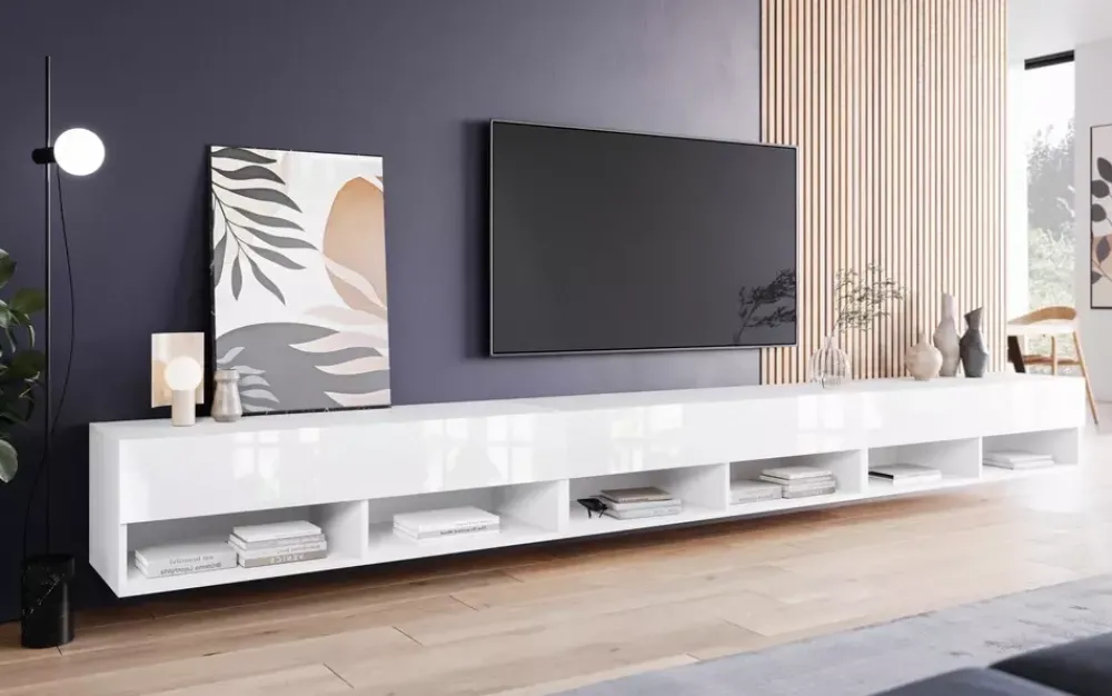 Szafki Rtv>BRATEX Szeroka szafka RTV do salonu 300 cm AROMA biały