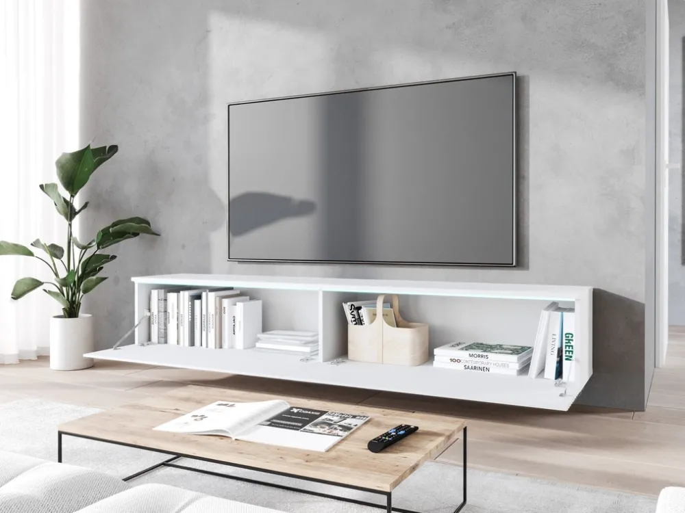 Szafki Rtv>BRATEX Szeroka szafka RTV wisząca 180 cm BROMI wzór fali biały