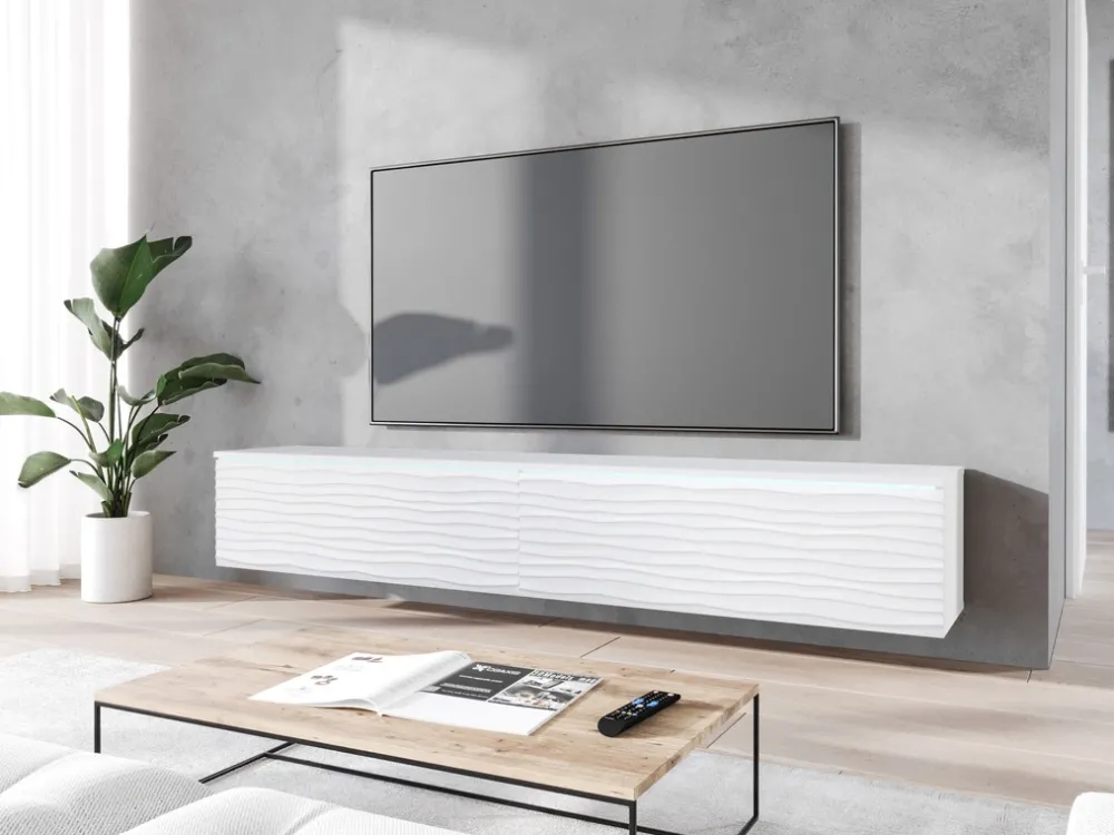 Szafki Rtv>BRATEX Szeroka szafka RTV wisząca 180 cm BROMI wzór fali biały