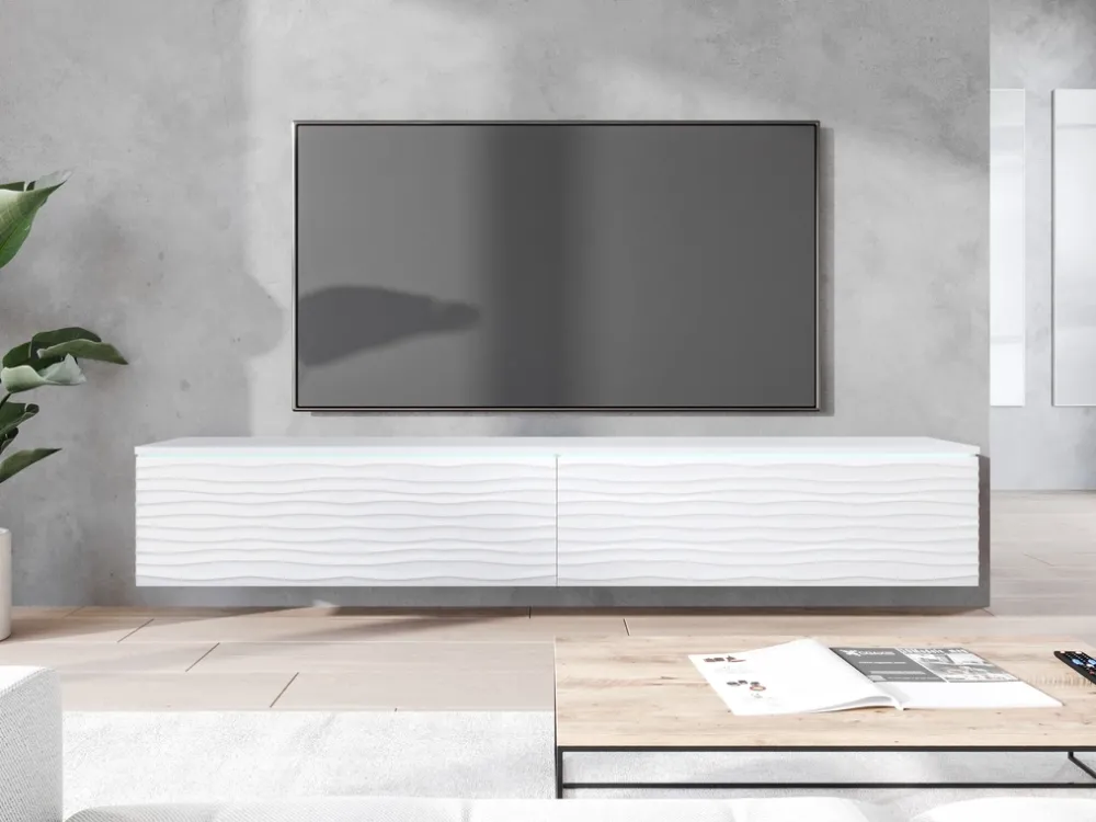 Szafki Rtv>BRATEX Szeroka szafka RTV wisząca 180 cm BROMI wzór fali biały