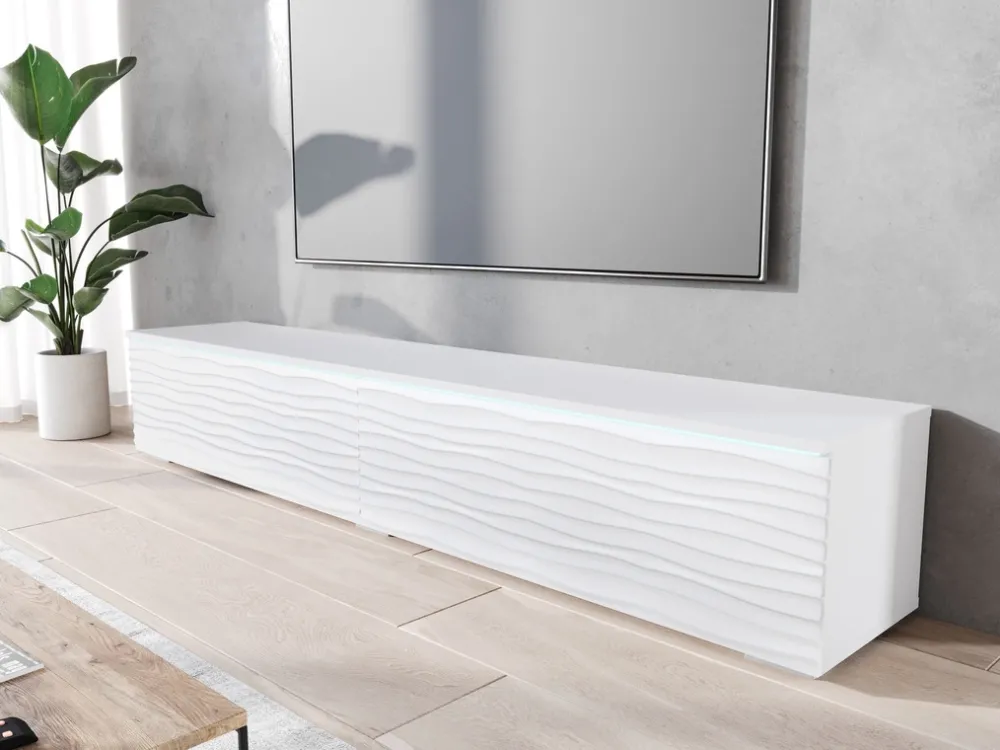 Szafki Rtv>BRATEX Szeroka szafka RTV wisząca 180 cm BROMI wzór fali biały