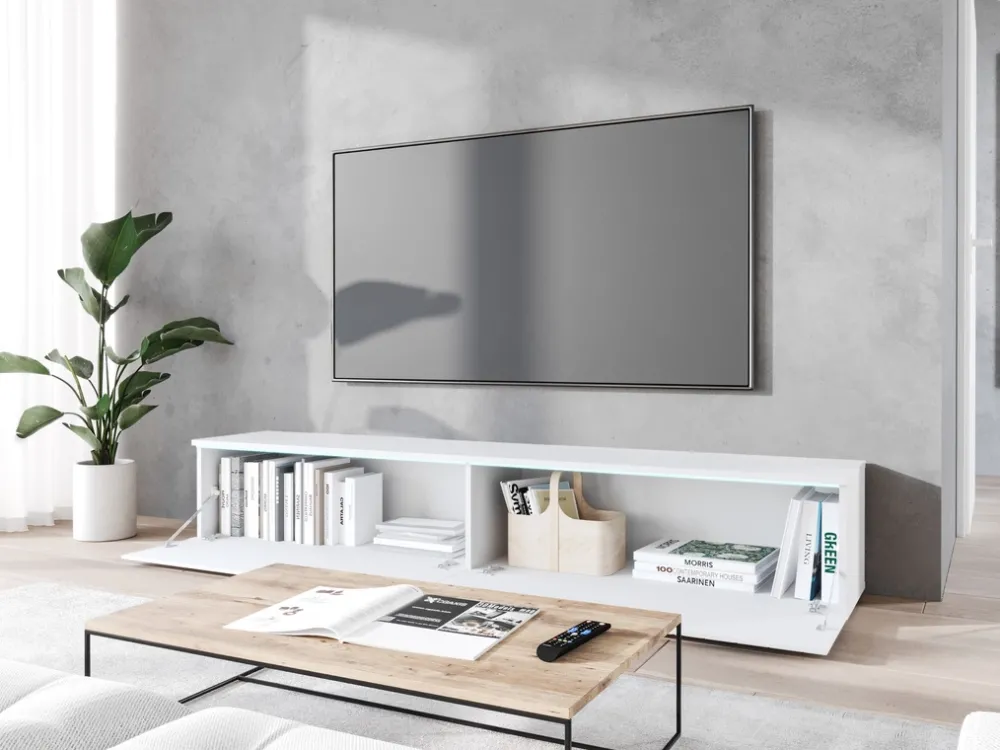 Szafki Rtv>BRATEX Szeroka szafka RTV wisząca 180 cm BROMI wzór fali biały