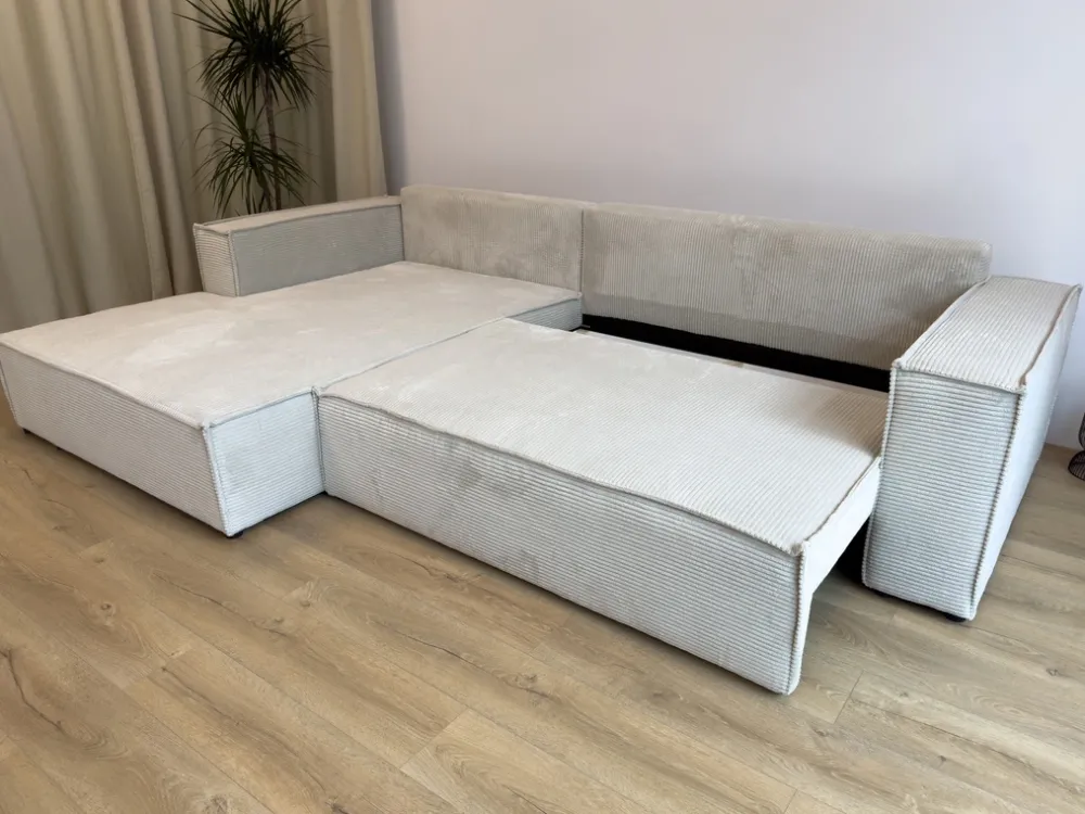 Meble Dla Dzieci|Meble Młodzieżowe>BROMARKT Sztruksowa kanapa narożna do salonu z funkcją spania beżowa PABLO