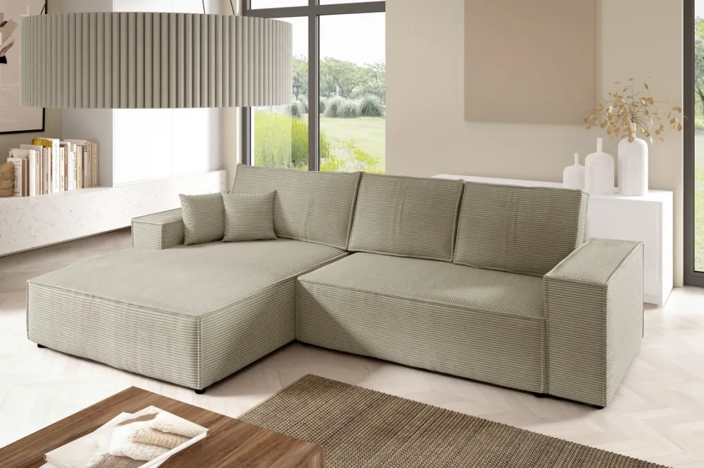 Meble Dla Dzieci|Meble Młodzieżowe>BROMARKT Sztruksowa kanapa narożna do salonu z funkcją spania beżowa PABLO