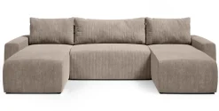 Narożniki>BROMARKT Sztruksowa kanapa narożna z funkcją spania PLUSH U beż