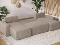 Narożniki>BROMARKT Sztruksowa kanapa narożna z funkcją spania PLUSH U beż