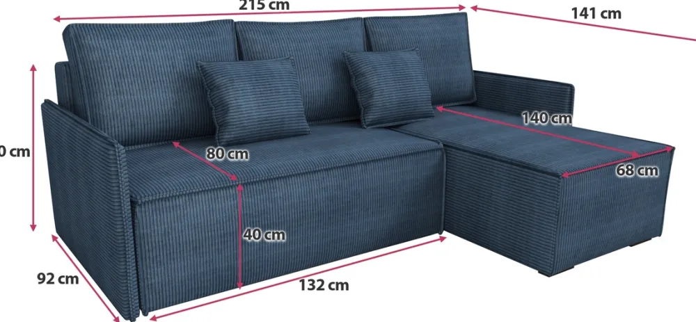 Narożniki>IZABELLA MEBLE Sztruksowa kanapa narożna z funkcją spania ATLANTIC