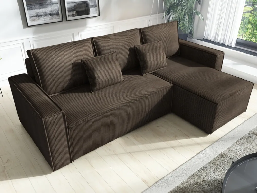 Narożniki>IZABELLA MEBLE Sztruksowa kanapa narożna z funkcją spania DEXTER