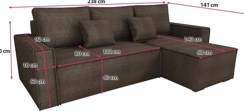 Narożniki>IZABELLA MEBLE Sztruksowa kanapa narożna z funkcją spania DEXTER