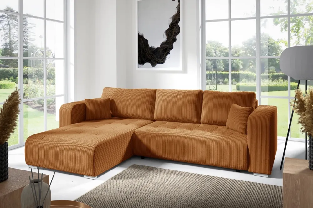 Meble Dla Dzieci|Meble Młodzieżowe>BROMARKT Sztruksowa kanapa narożna z funkcją spania do salonu rozkładana CELEST