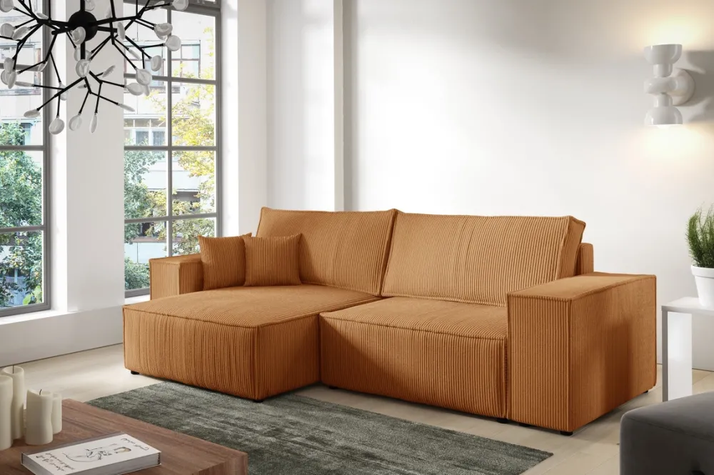 Meble Dla Dzieci|Meble Młodzieżowe>BROMARKT Sztruksowa kanapa narożna z funkcją spania i pojemnikiem PEDRO