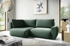 Narożniki>BROMARKT Sztruksowa nowoczesna kanapa narożna z funkcją spania zielona PATI DUO