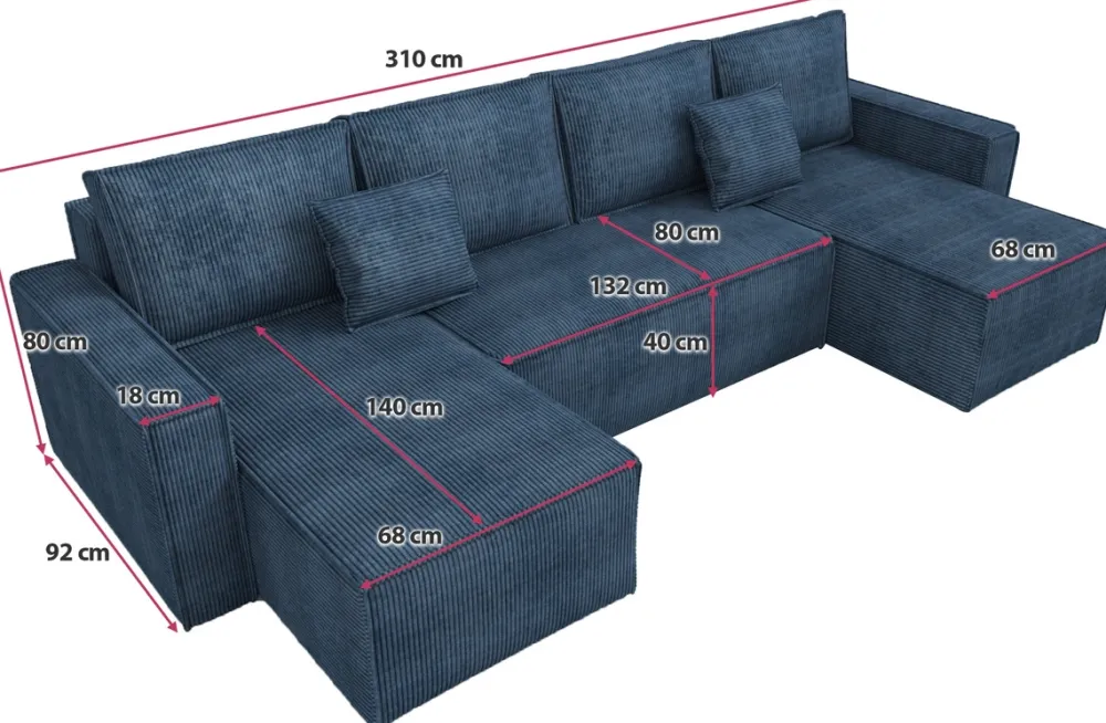 Narożniki>IZABELLA MEBLE Sztruksowa rogówka w kształcie u z funkcją spania DEXTER U