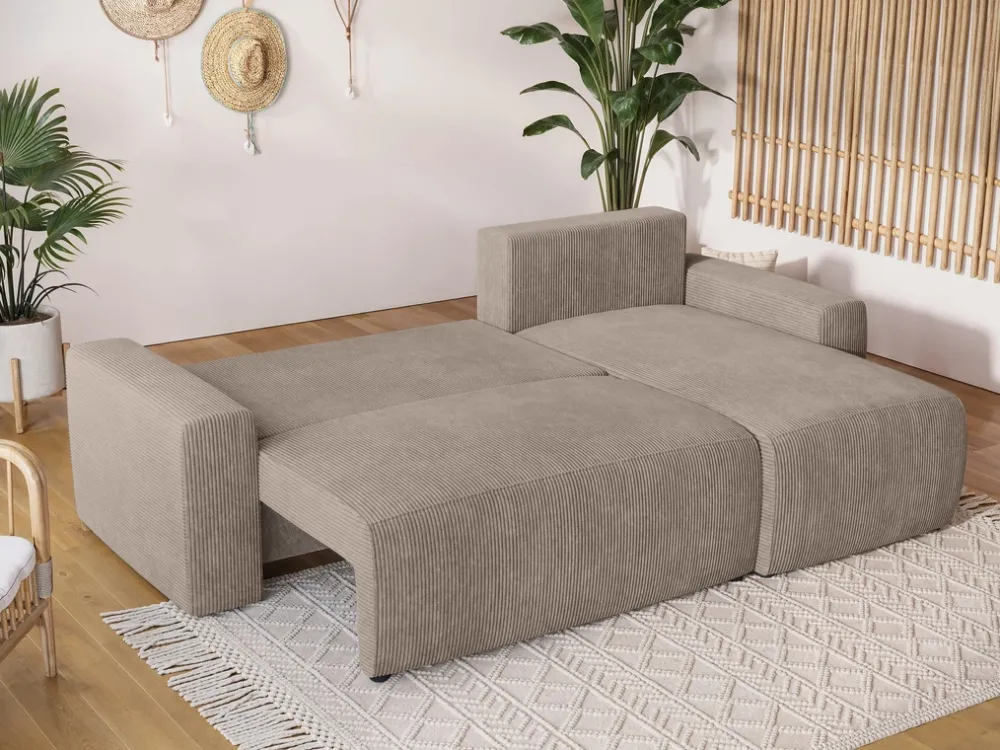 Meble Dla Dzieci|Meble Młodzieżowe>BROMARKT Sztruksowa rogówka z funkcją spania i pojemnikiem PLUSH L beż