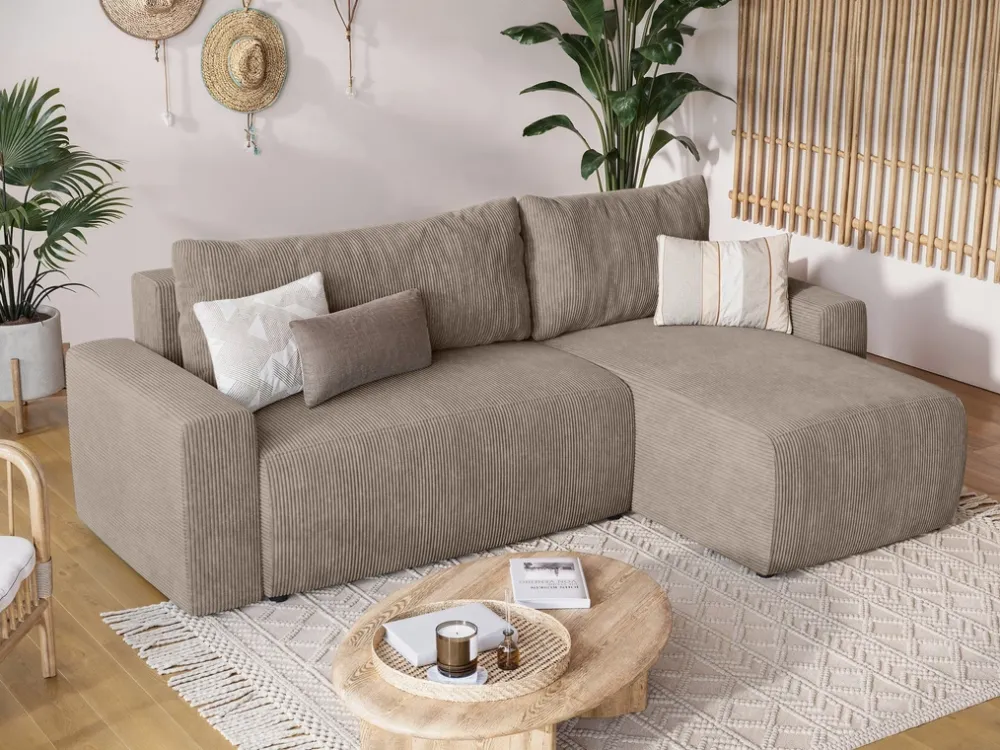 Meble Dla Dzieci|Meble Młodzieżowe>BROMARKT Sztruksowa rogówka z funkcją spania i pojemnikiem PLUSH L beż