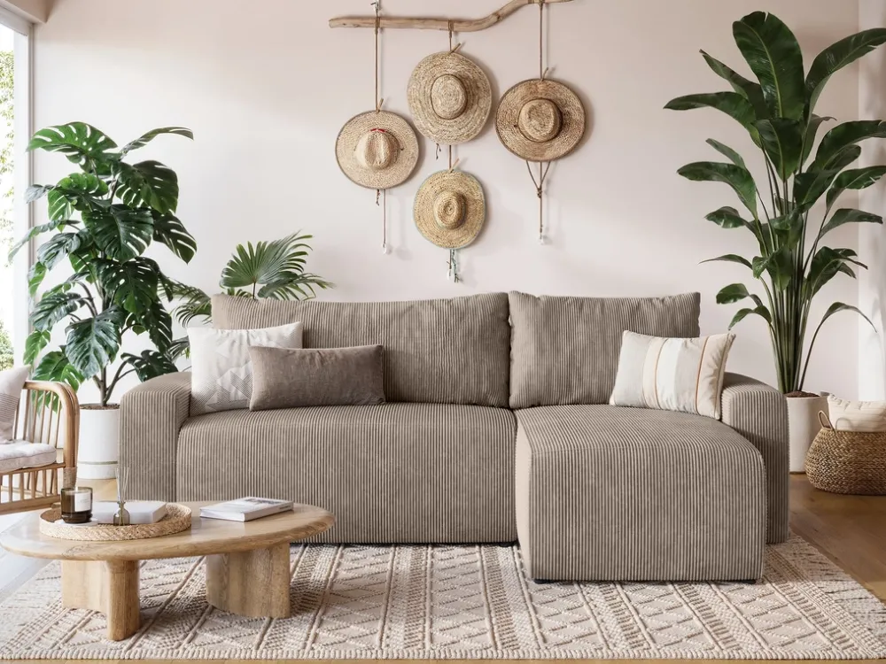 Meble Dla Dzieci|Meble Młodzieżowe>BROMARKT Sztruksowa rogówka z funkcją spania i pojemnikiem PLUSH L beż