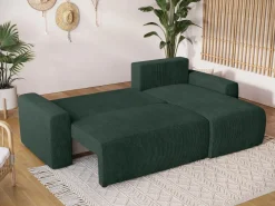 Meble Dla Dzieci|Meble Młodzieżowe>BROMARKT Sztruksowa rogówka z funkcją spania i pojemnikiem PLUSH L zieleń