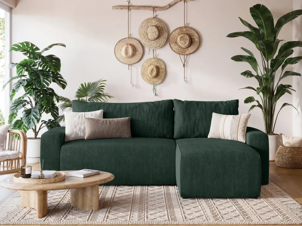 Meble Dla Dzieci|Meble Młodzieżowe>BROMARKT Sztruksowa rogówka z funkcją spania i pojemnikiem PLUSH L zieleń