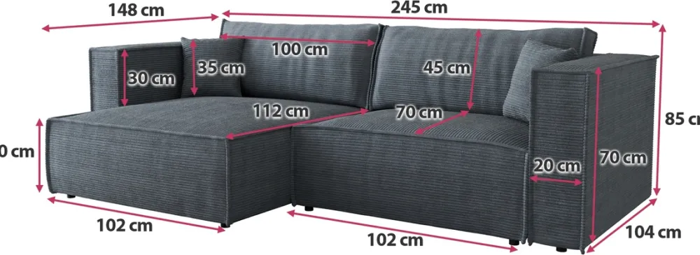 Meble Dla Dzieci|Narożniki>BROMARKT Sztruksowa rogówka z funkcją spania do salonu MIZARU