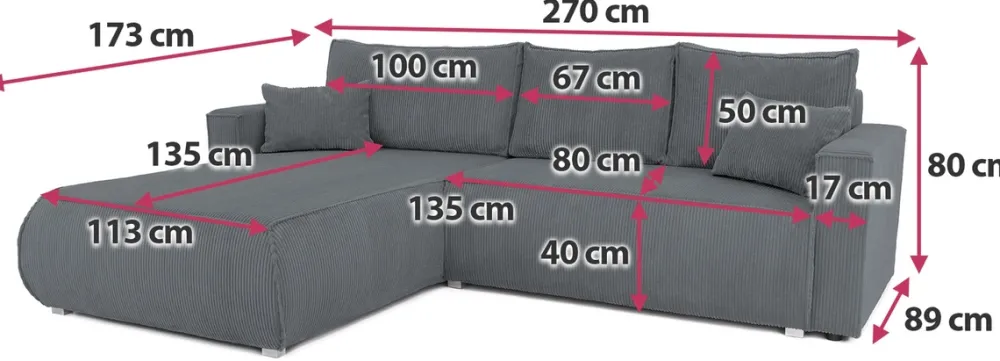 Meble Dla Dzieci|Meble Młodzieżowe>BROMARKT Sztruksowa szara rogówka rozkładana do salonu HAVANA