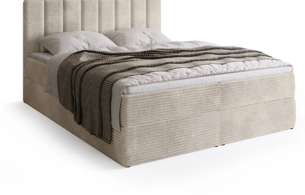 Łóżka Małżeńskie|Łóżka Ze Stelażem>BROMARKT Sztruksowe beżowe łóżko kontynentalne 180x200 cm DENVER