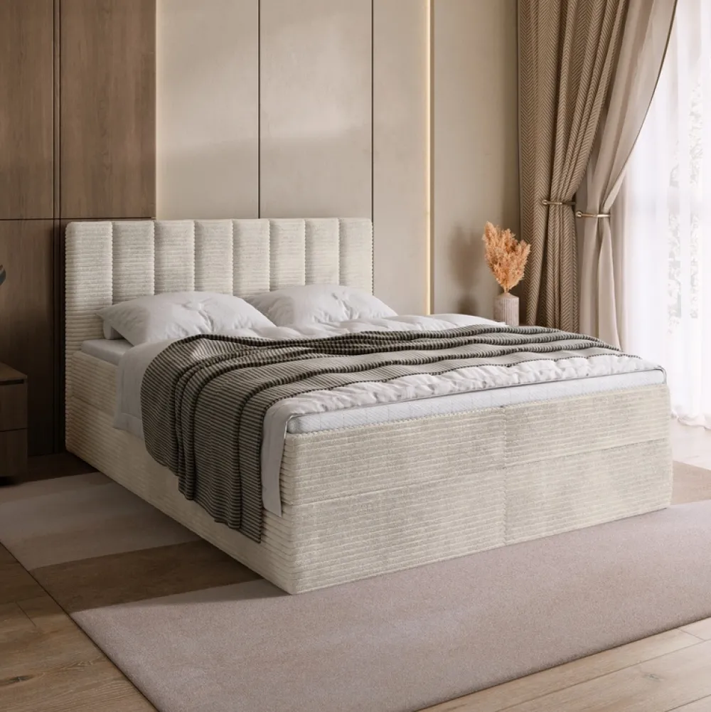 Łóżka Małżeńskie|Łóżka Ze Stelażem>BROMARKT Sztruksowe beżowe łóżko kontynentalne 180x200 cm DENVER