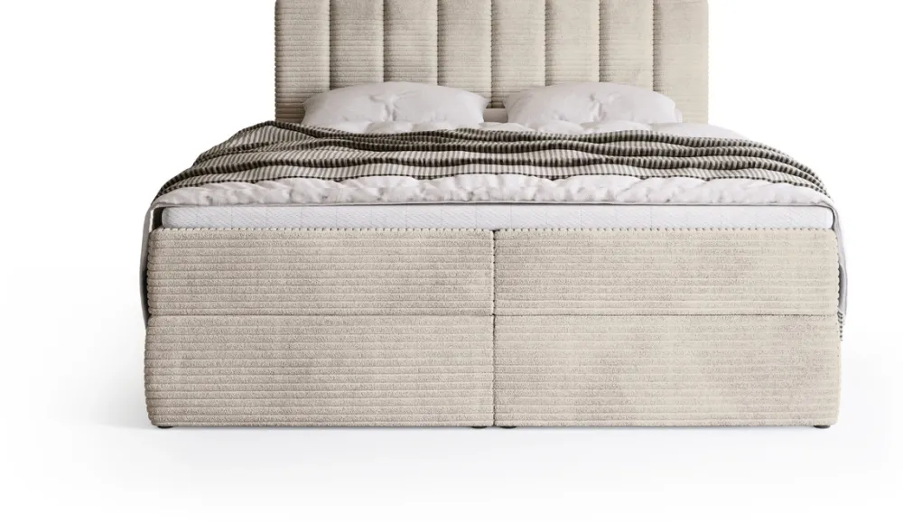 Łóżka Małżeńskie|Łóżka Ze Stelażem>BROMARKT Sztruksowe beżowe łóżko kontynentalne 180x200 cm DENVER