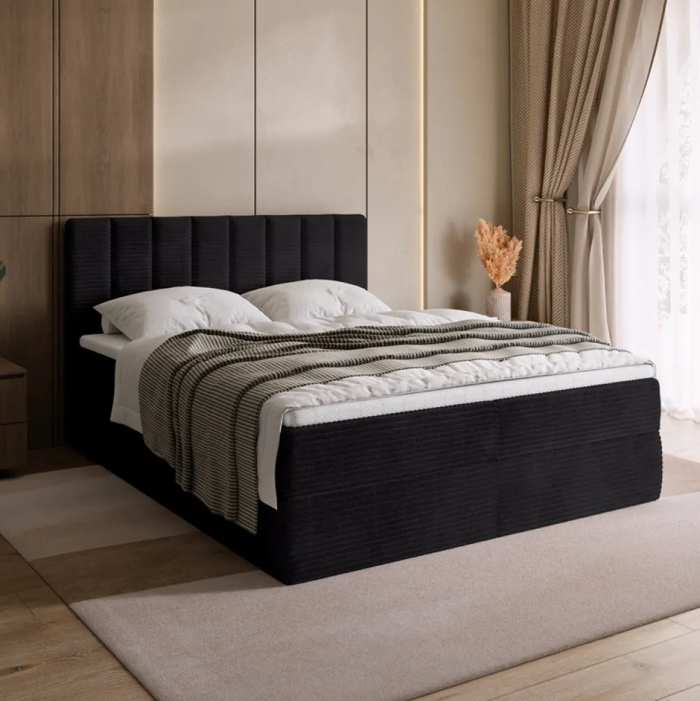 Meble Młodzieżowe|Łóżka Młodzieżowe>BROMARKT Sztruksowe czarne łóżko kontynentalne 140x200 cm do sypialni DENVER