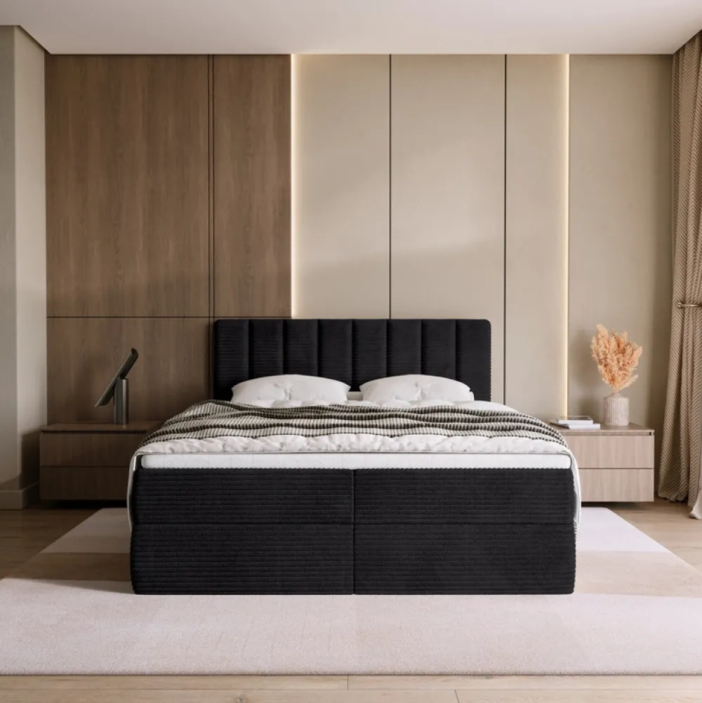 Meble Młodzieżowe|Łóżka Młodzieżowe>BROMARKT Sztruksowe czarne łóżko kontynentalne 140x200 cm do sypialni DENVER