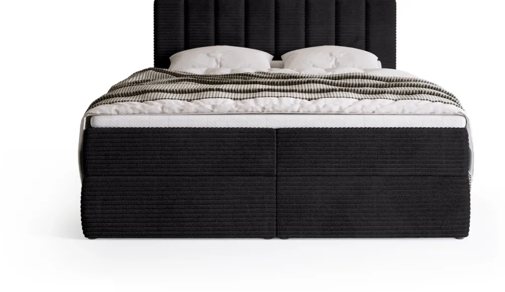 Meble Młodzieżowe|Łóżka Młodzieżowe>BROMARKT Sztruksowe czarne łóżko kontynentalne 140x200 cm do sypialni DENVER