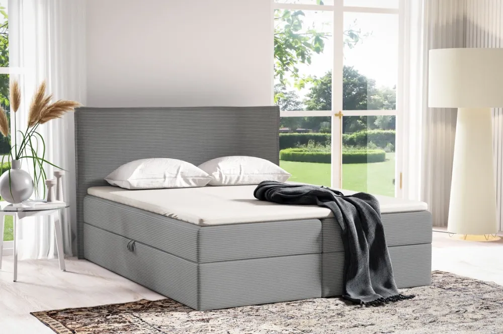 Łóżka Młodzieżowe|Łóżka Ze Stelażem>BROMARKT Sztruksowe łóżko kontynentalne dwuosobowe 140x200 cm do sypialni MALIBU