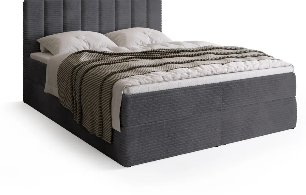 Łóżka Małżeńskie|Łóżka Ze Stelażem>BROMARKT Sztruksowe łóżko kontynentalne 180x200 cm DENVER szare