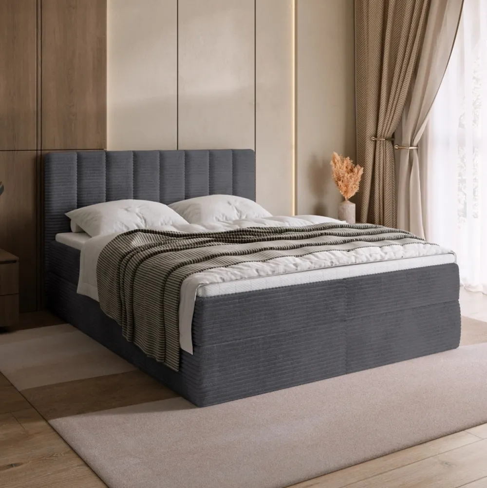 Łóżka Małżeńskie|Łóżka Ze Stelażem>BROMARKT Sztruksowe łóżko kontynentalne 180x200 cm DENVER szare