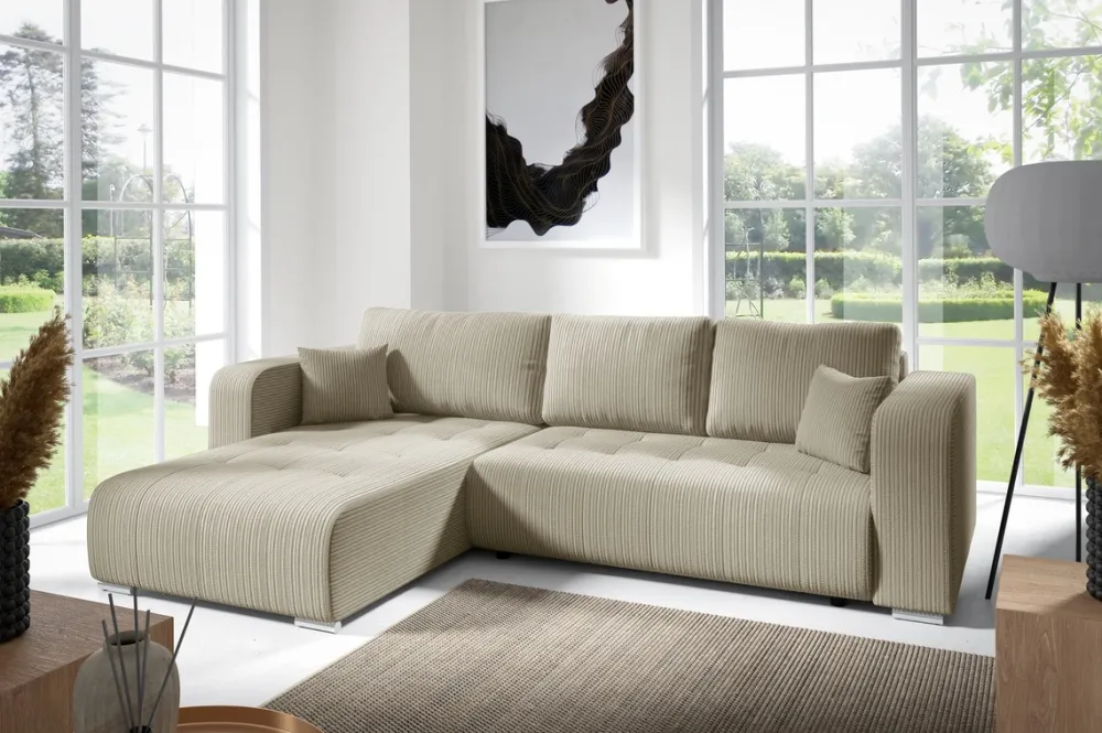 Meble Dla Dzieci|Meble Młodzieżowe>BROMARKT Sztruksowy narożnik rozkładany beżowy do salonu CELEST