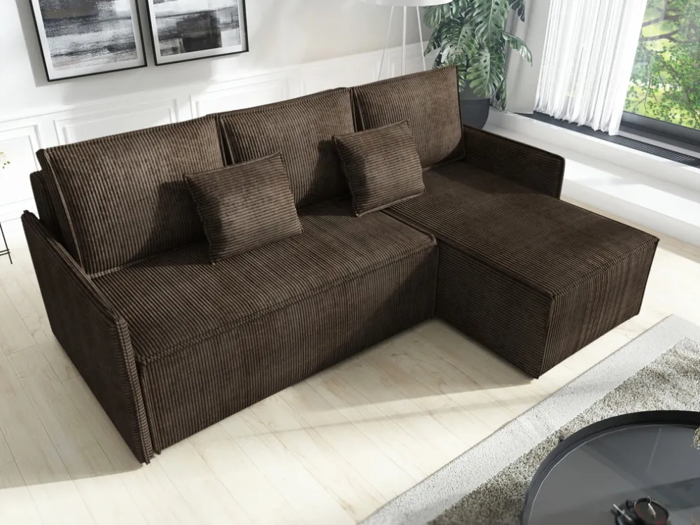 Narożniki>IZABELLA MEBLE Sztruksowy narożnik z funkcją spania i pojemnikiem ATLANTIC