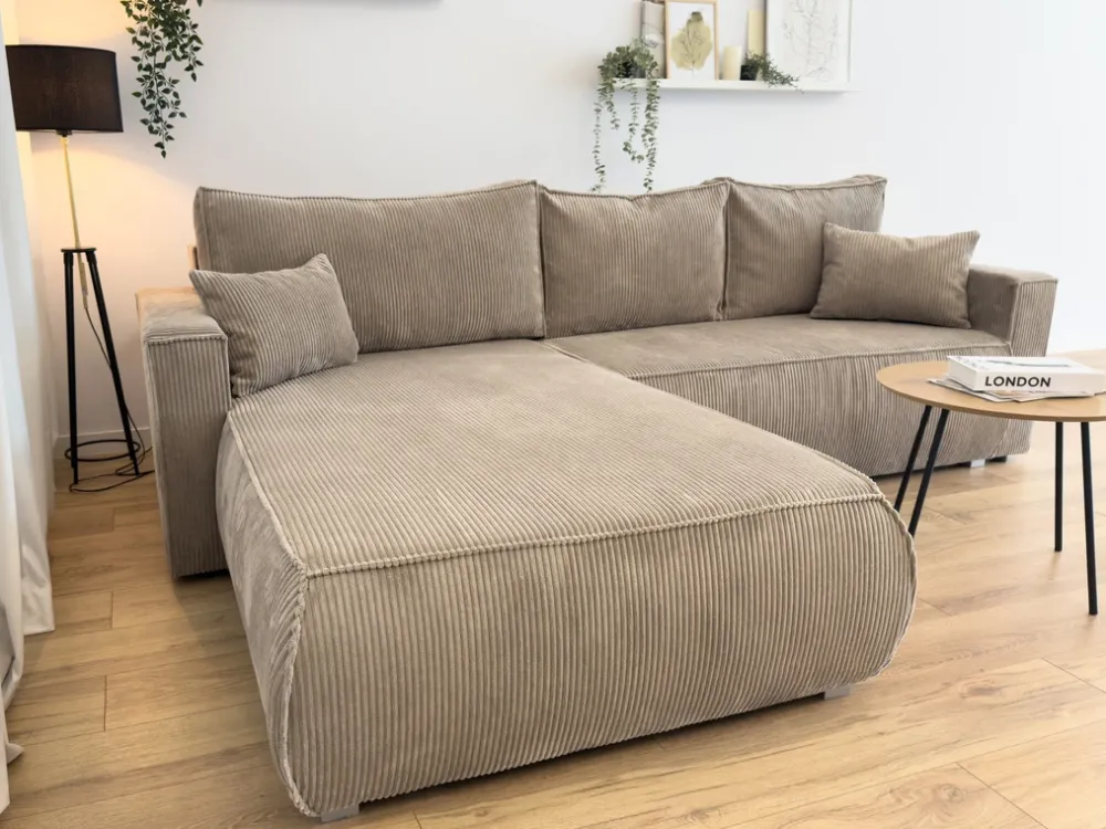 Meble Dla Dzieci|Meble Młodzieżowe>BROMARKT Sztruksowy narożnik z funkcją spania i pojemnikiem na pościel HAVANA