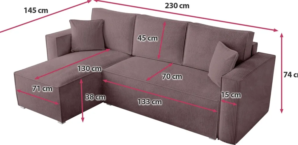 Meble Dla Dzieci|Meble Młodzieżowe>BROMARKT Sztruksowy narożnik z funkcją spania TOP róż