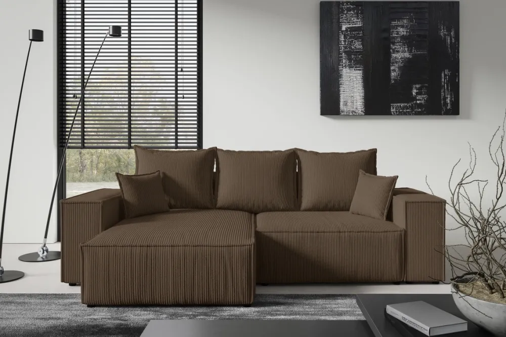 Meble Dla Dzieci|Meble Młodzieżowe>BROMARKT Sztruksowy narożnik z funkcją spania i pojemnikiem do salonu ELDON