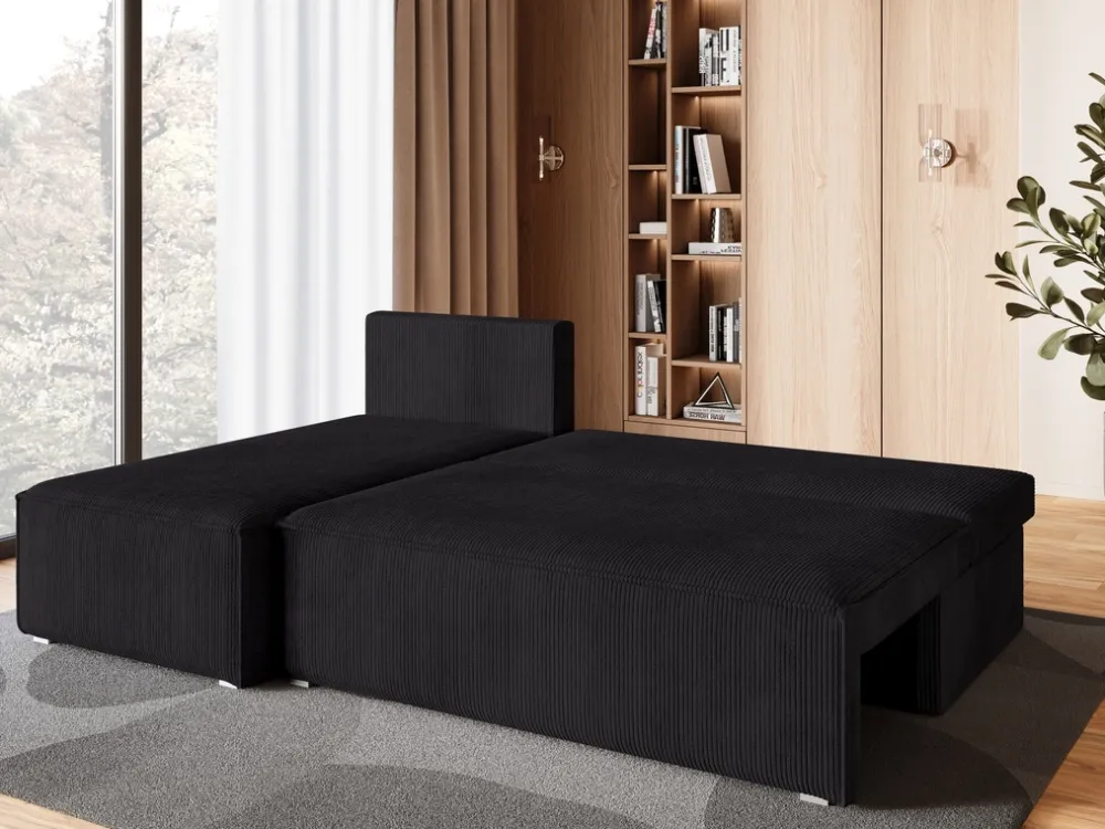 Meble Dla Dzieci|Meble Młodzieżowe>BROMARKT Sztruksowy rozkładany narożnik do salonu z funkcją spania czarny TOP SLIM