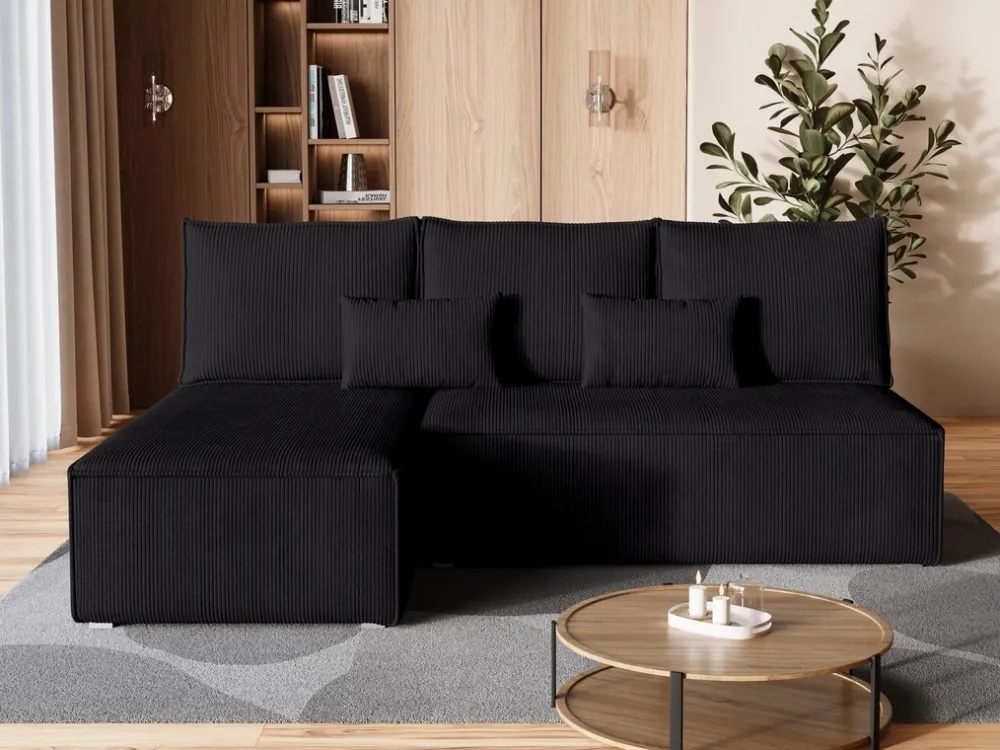 Meble Dla Dzieci|Meble Młodzieżowe>BROMARKT Sztruksowy rozkładany narożnik do salonu z funkcją spania czarny TOP SLIM