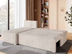 Meble Dla Dzieci|Meble Młodzieżowe>BROMARKT Sztruksowy rozkładany narożnik z funkcją spania mały TOP SLIM beżowy