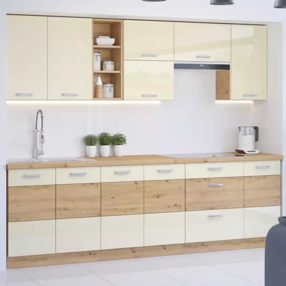 Meble Kuchenne>Lempert Tanie meble kuchenne dąb artisan/krem połysk AGATA 2