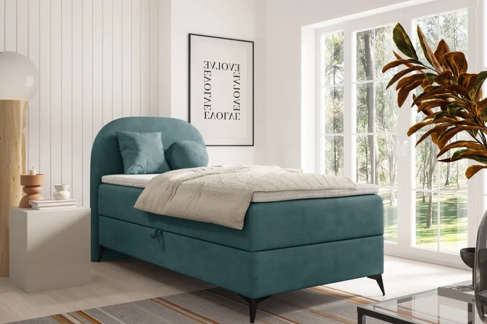 Łóżka Młodzieżowe|Łóżka Ze Stelażem>BROMARKT Tapicerowane łóżko dziecięce 100x200 cm kontynentalne z pojemnikiem SERENO