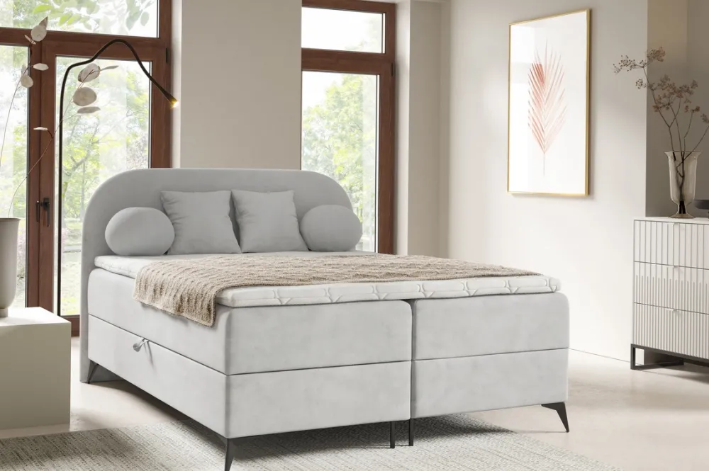 Łóżka Młodzieżowe|Łóżka Ze Stelażem>BROMARKT Tapicerowane łóżko szare kontynentalne do sypialni 140x200 cm SERENO